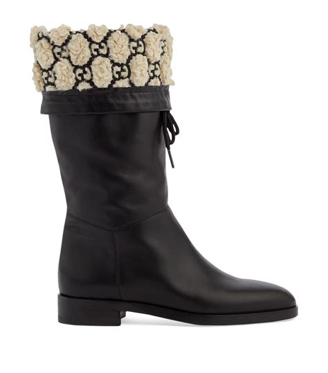 gucci boots shearling|gucci print thigh high boots.